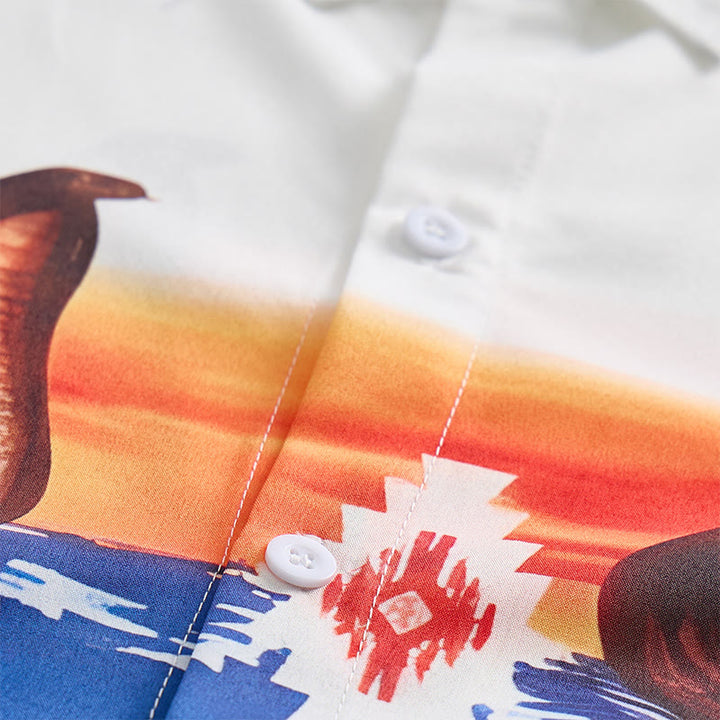 Camicia da uomo blu e bianca con stampa tramonto e serpente azteco - image 5