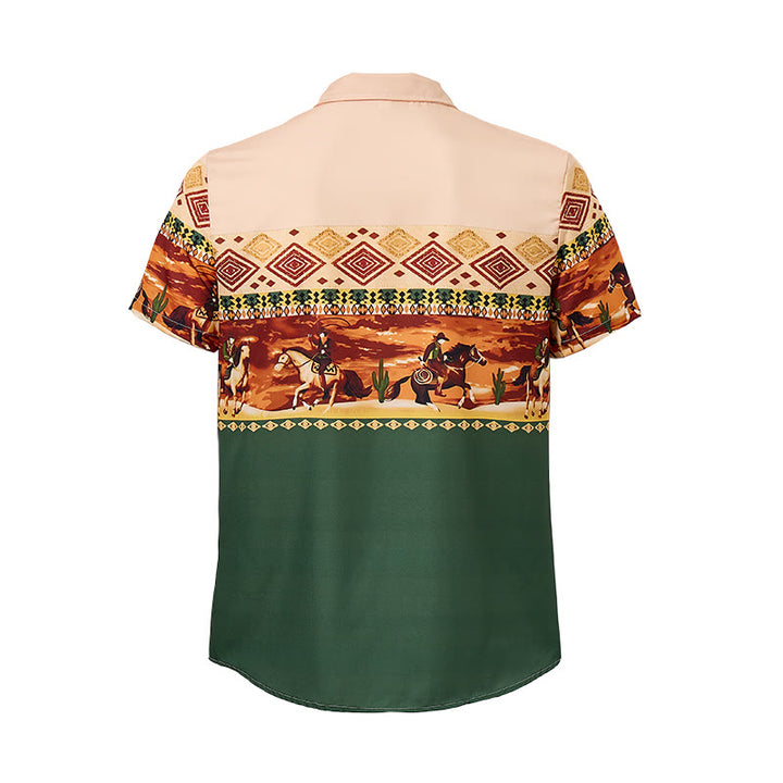 Camicia da uomo beige e verde con stampa di cavaliere del deserto e cactus - image 9