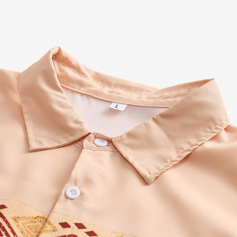 Camicia da uomo beige e verde con stampa di cavaliere del deserto e cactus - image 4