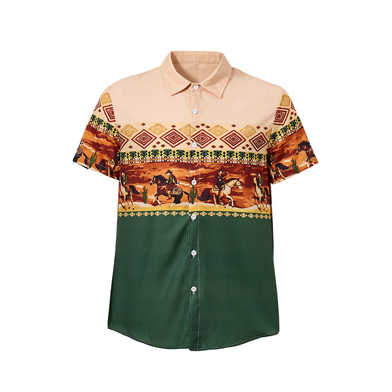 Camicia da uomo beige e verde con stampa di cavaliere del deserto e cactus - image 8
