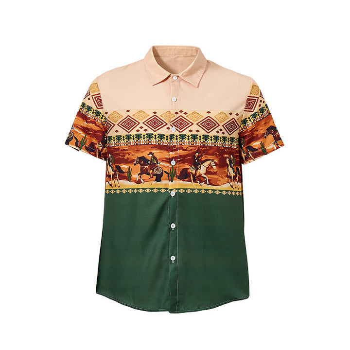 Camicia da uomo beige e verde con stampa di cavaliere del deserto e cactus - image 8