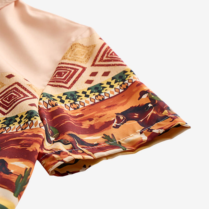 Camicia da uomo beige e verde con stampa di cavaliere del deserto e cactus - image 6