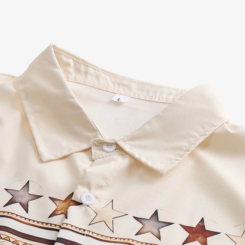 Camicia da uomo marrone e crema con stampa western a silhouette di cavallo da cowboy. - image 4