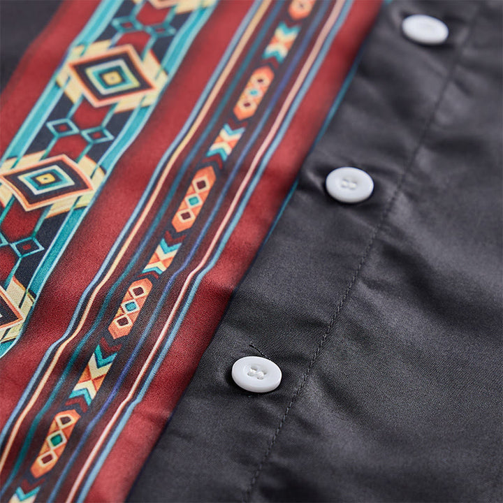 Camicia estiva nera da uomo con motivo geometrico azteco. - image 5