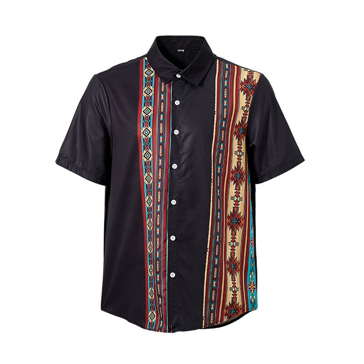 Camicia estiva nera da uomo con motivo geometrico azteco. - image 8