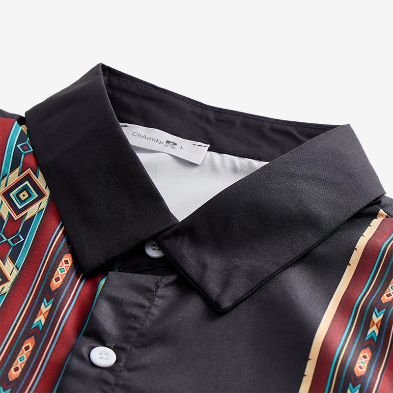 Camicia estiva nera da uomo con motivo geometrico azteco. - image 4