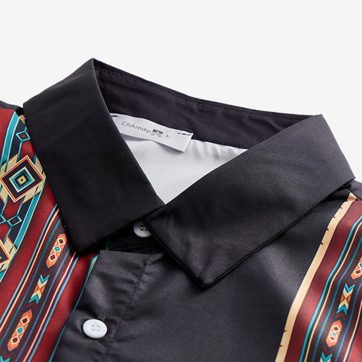 Camicia estiva nera da uomo con motivo geometrico azteco. - image 4