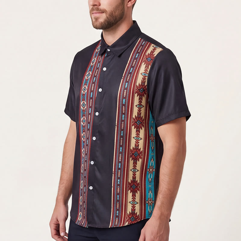 Camicia estiva nera da uomo con motivo geometrico azteco. - image 3