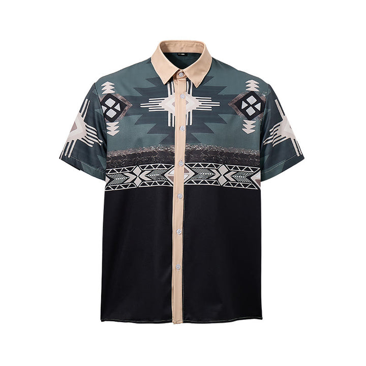 Camicia da uomo con stampa geometrica azteca sud-occidentale a blocchi di colore. - image 9