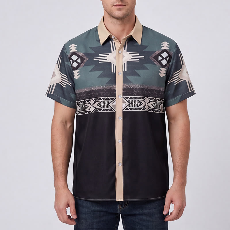 Camicia da uomo con stampa geometrica azteca sud-occidentale a blocchi di colore. - image 1