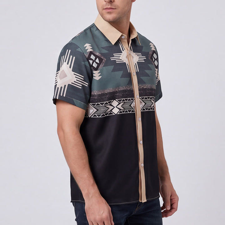 Camicia da uomo con stampa geometrica azteca sud-occidentale a blocchi di colore. - image 3