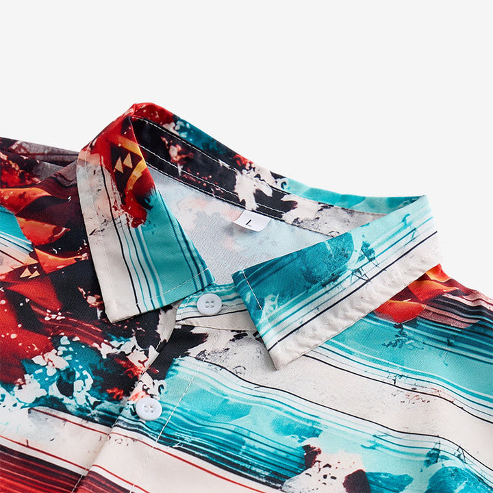Camicia da uomo con stampa a schizzi di turchese e ruggine in stile sud-occidentale - image 4