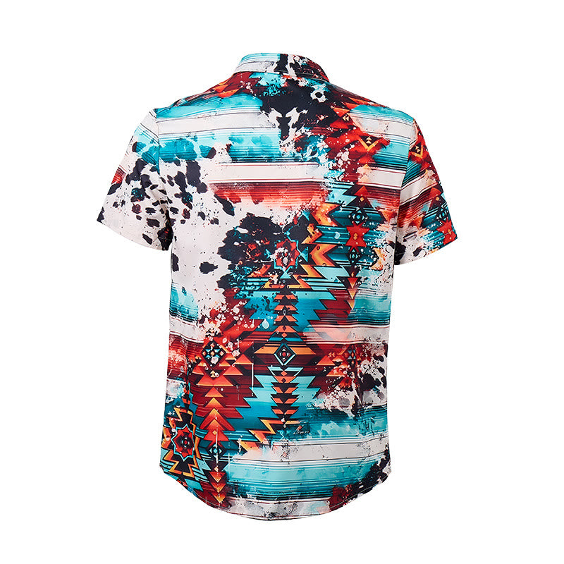 Camicia da uomo con stampa a schizzi di turchese e ruggine in stile sud-occidentale - image 10