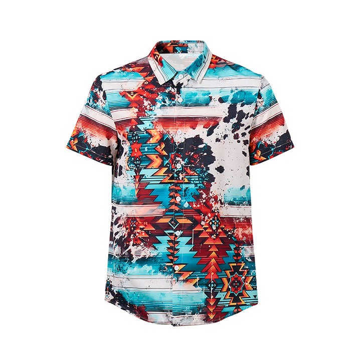 Camicia da uomo con stampa a schizzi di turchese e ruggine in stile sud-occidentale - image 9