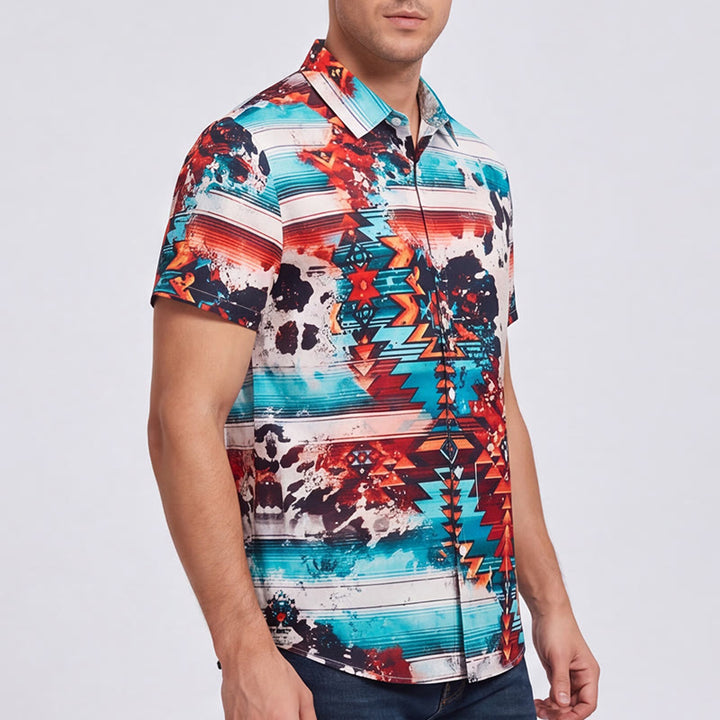 Camicia da uomo con stampa a schizzi di turchese e ruggine in stile sud-occidentale - image 3