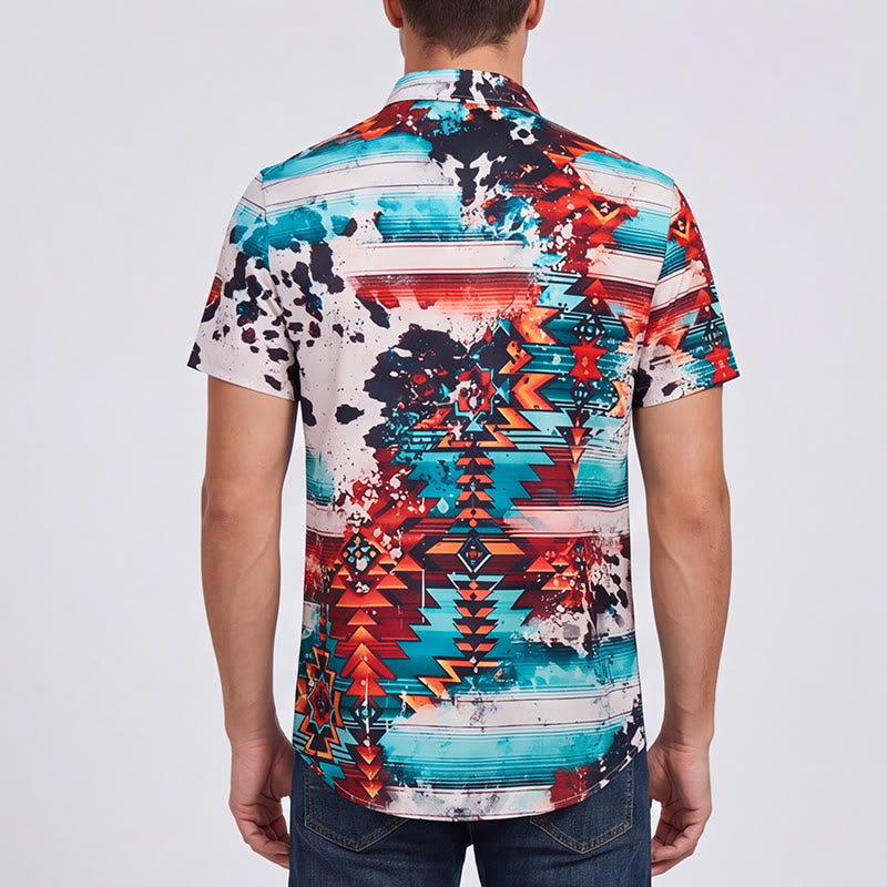 Camicia da uomo con stampa a schizzi di turchese e ruggine in stile sud-occidentale - image 2
