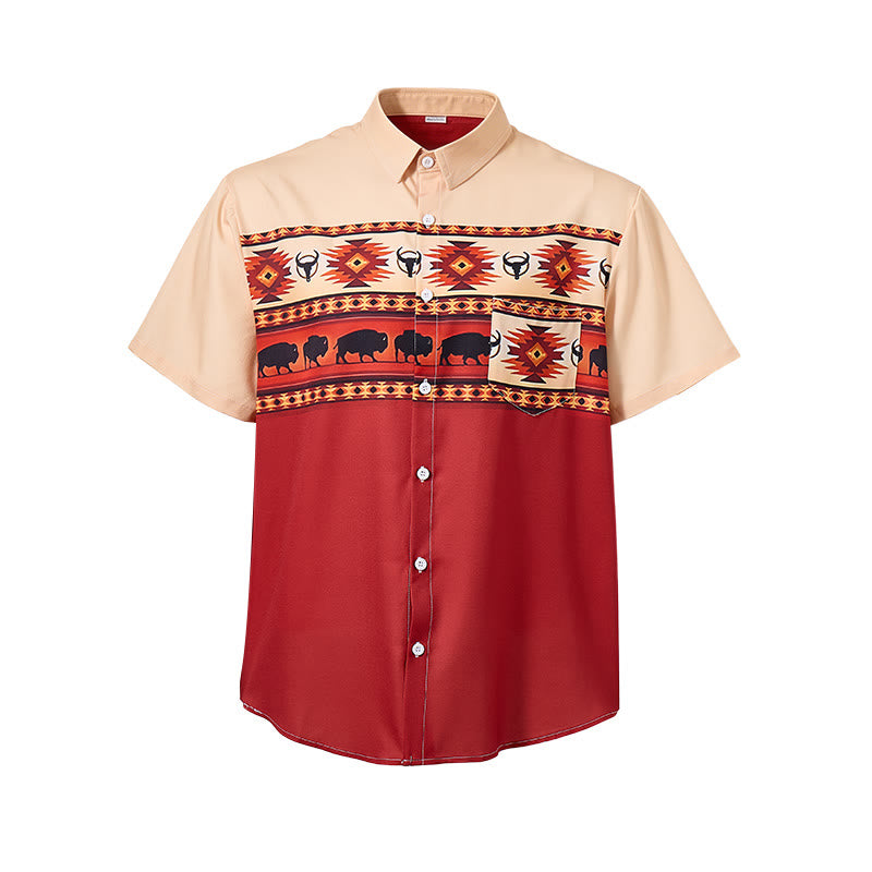 Camicia da uomo beige e rossa con stampa azteca western e bufalo. - image 9