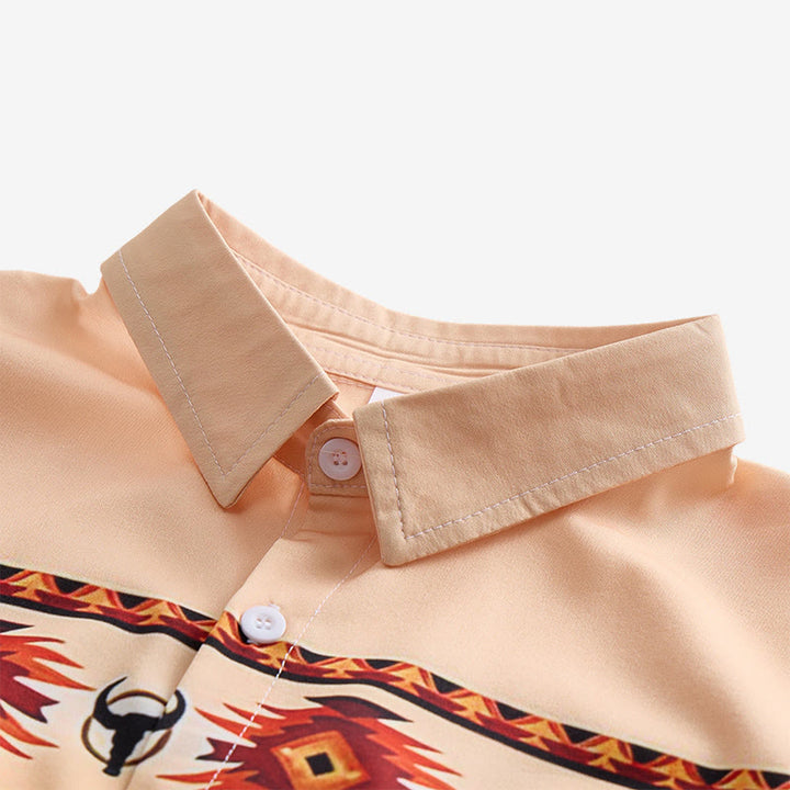 Camicia da uomo beige e rossa con stampa azteca western e bufalo. - image 4