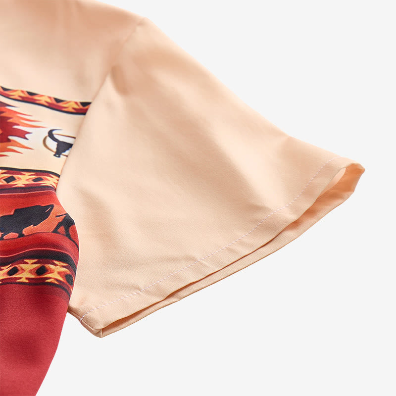 Camicia da uomo beige e rossa con stampa azteca western e bufalo. - image 8