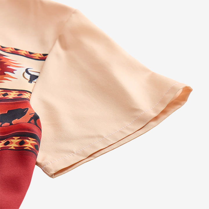 Camicia da uomo beige e rossa con stampa azteca western e bufalo. - image 8