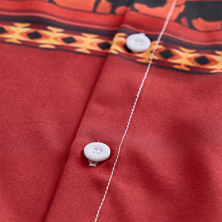 Camicia da uomo beige e rossa con stampa azteca western e bufalo. - image 5