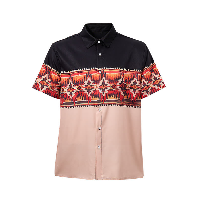 Camicia da uomo bicolore nera e beige con motivo a stella azteca in stile western. - image 8
