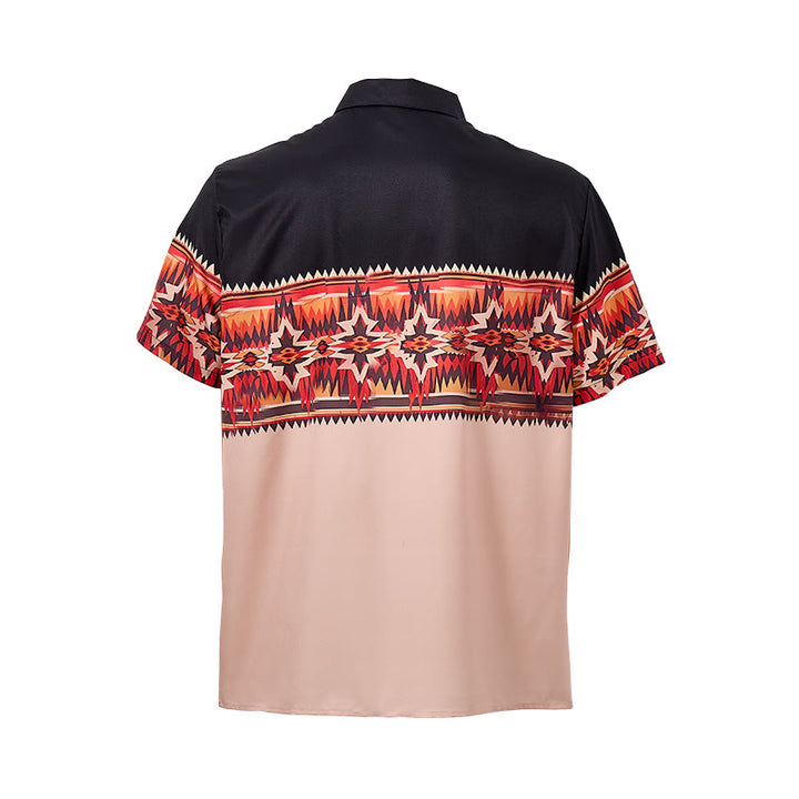 Camicia da uomo bicolore nera e beige con motivo a stella azteca in stile western. - image 9