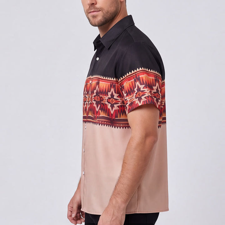 Camicia da uomo bicolore nera e beige con motivo a stella azteca in stile western. - image 3