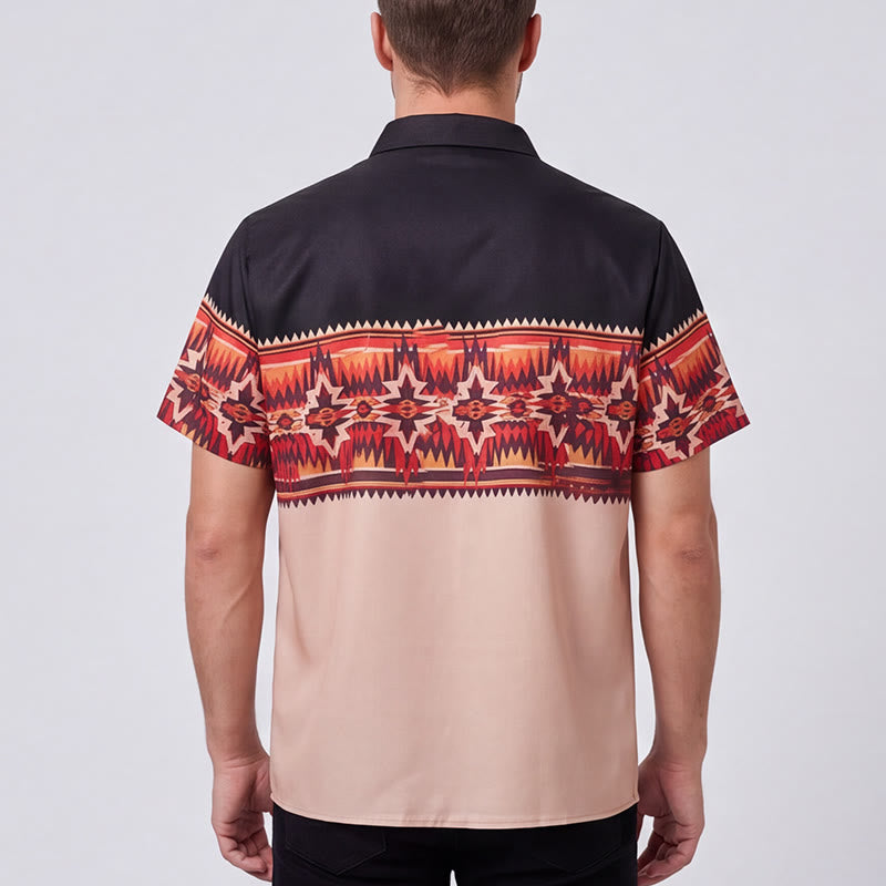 Camicia da uomo bicolore nera e beige con motivo a stella azteca in stile western. - image 2