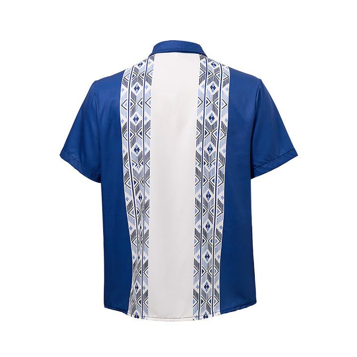 Camicia da uomo blu e beige con stampa verticale azteca di ispirazione etnica. - image 10
