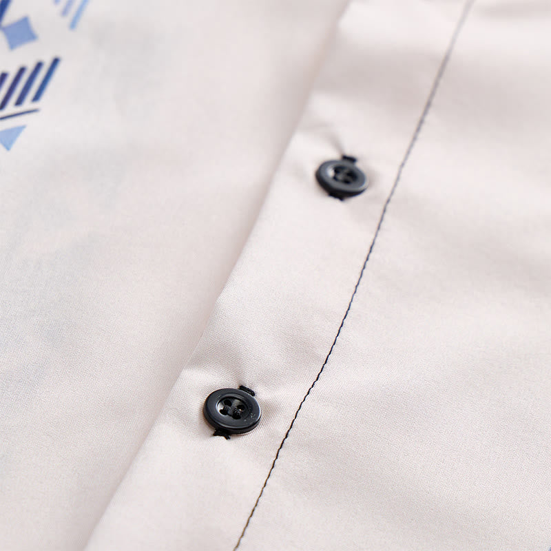 Camicia da uomo blu e beige con stampa verticale azteca di ispirazione etnica. - image 7