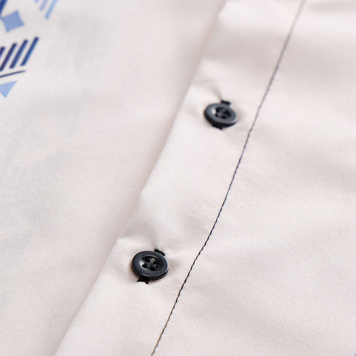 Camicia da uomo blu e beige con stampa verticale azteca di ispirazione etnica. - image 7