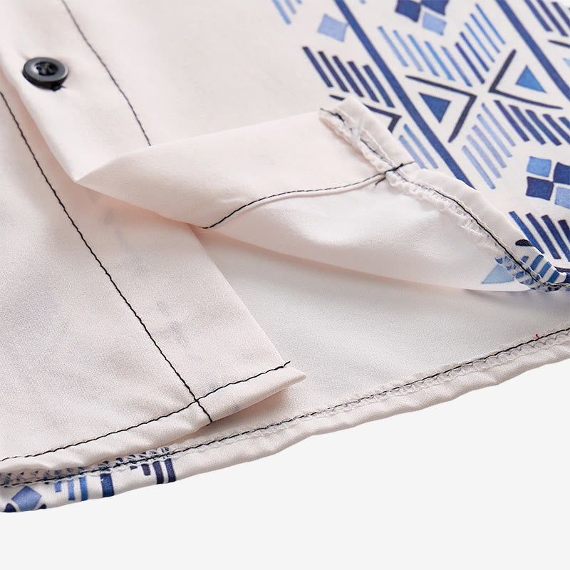 Camicia da uomo blu e beige con stampa verticale azteca di ispirazione etnica. - image 6