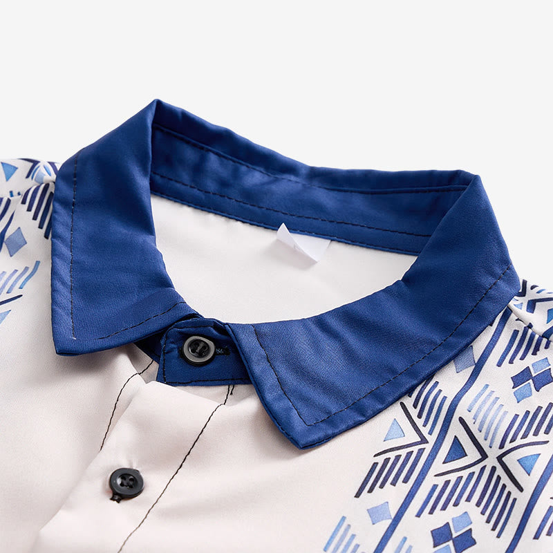Camicia da uomo blu e beige con stampa verticale azteca di ispirazione etnica. - image 4