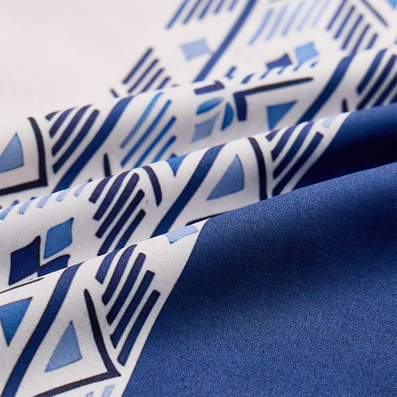 Camicia da uomo blu e beige con stampa verticale azteca di ispirazione etnica. - image 5