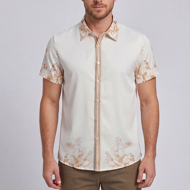 Camicia da uomo moderna con stampa floreale barocca e finiture in stile barocco. - image 1