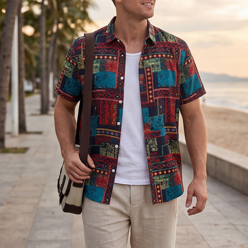 Camicia etnica bohémien multicolore con patchwork tribale - Multicolore - 3XL - image 0