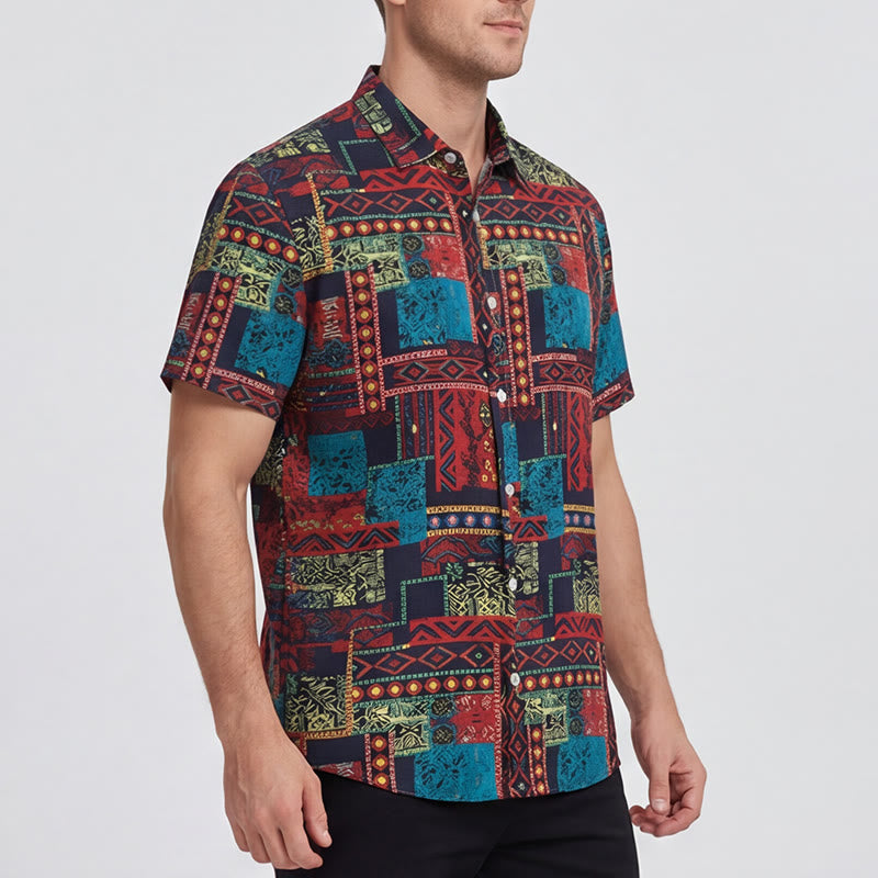 Camicia etnica bohémien multicolore con patchwork tribale - image 2