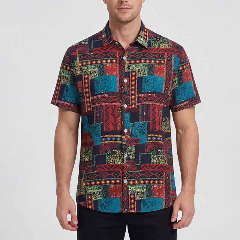 Camicia etnica bohémien multicolore con patchwork tribale - image 1