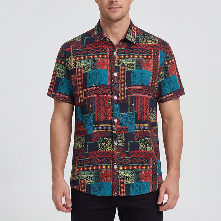 Camicia etnica bohémien multicolore con patchwork tribale - image 1