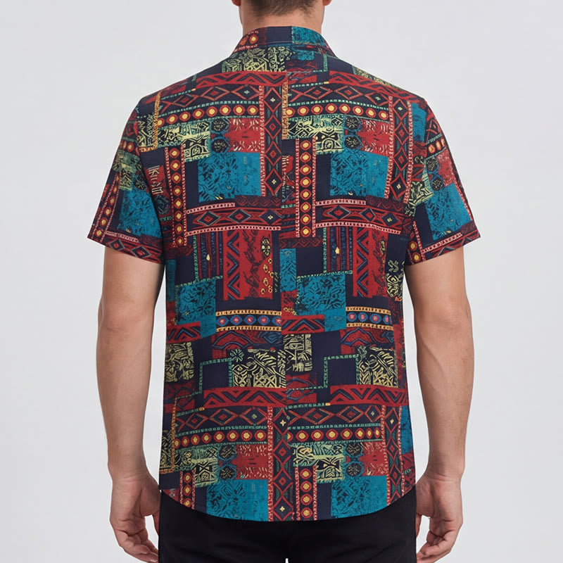 Camicia etnica bohémien multicolore con patchwork tribale - image 3