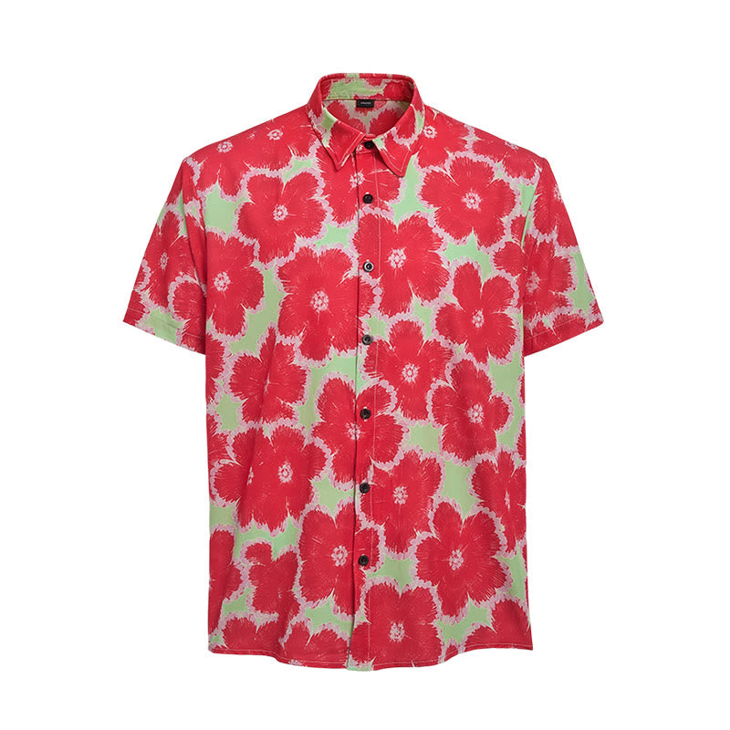 Camicia da vacanza con vivace motivo floreale rosso e base verde - image 8