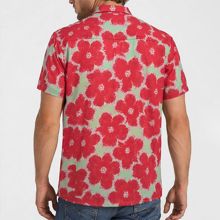 Camicia da vacanza con vivace motivo floreale rosso e base verde - image 2