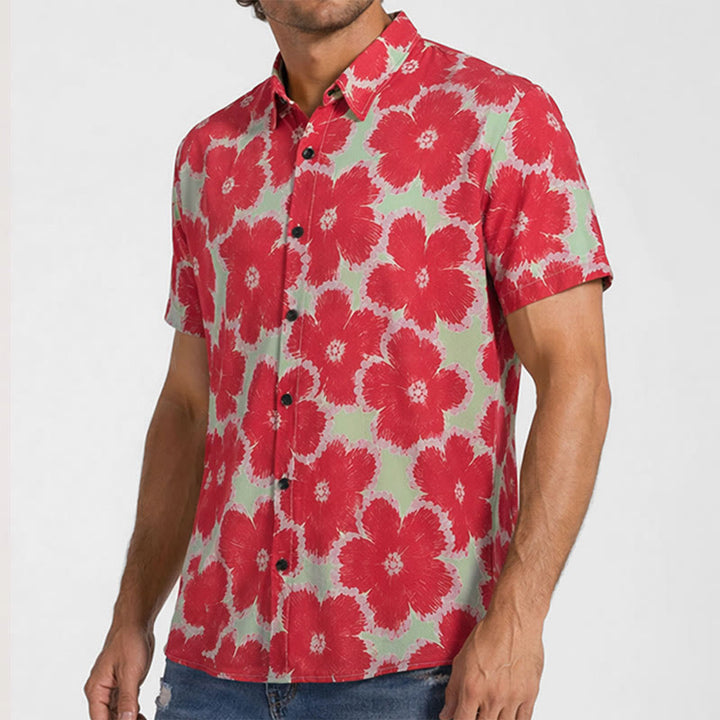 Camicia da vacanza con vivace motivo floreale rosso e base verde - image 3
