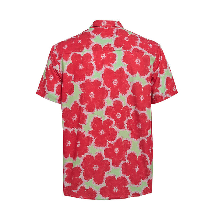 Camicia da vacanza con vivace motivo floreale rosso e base verde - image 9
