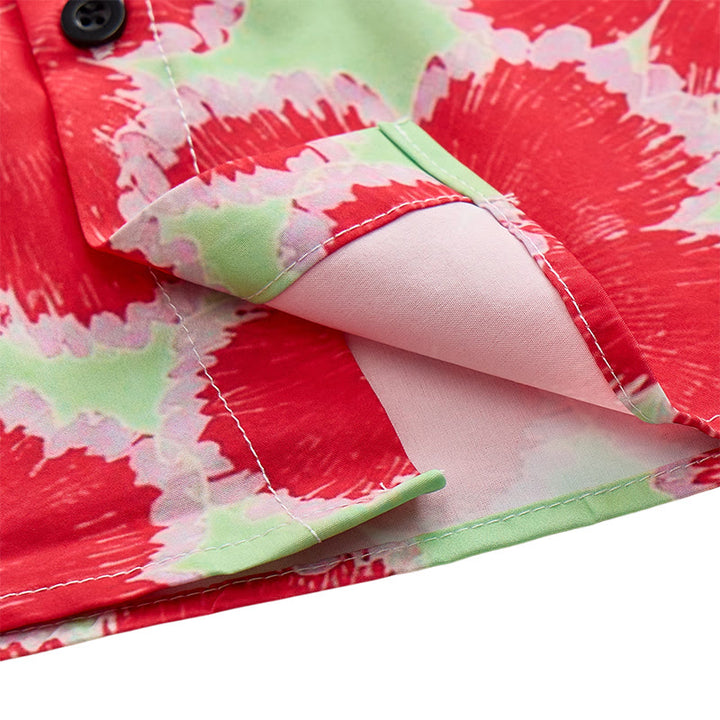 Camicia da vacanza con vivace motivo floreale rosso e base verde - image 6