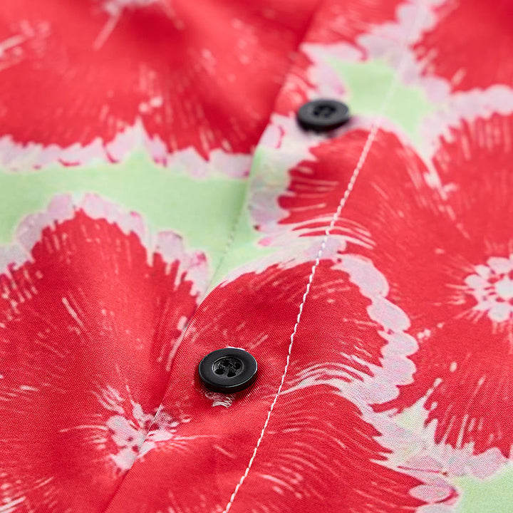 Camicia da vacanza con vivace motivo floreale rosso e base verde - image 5