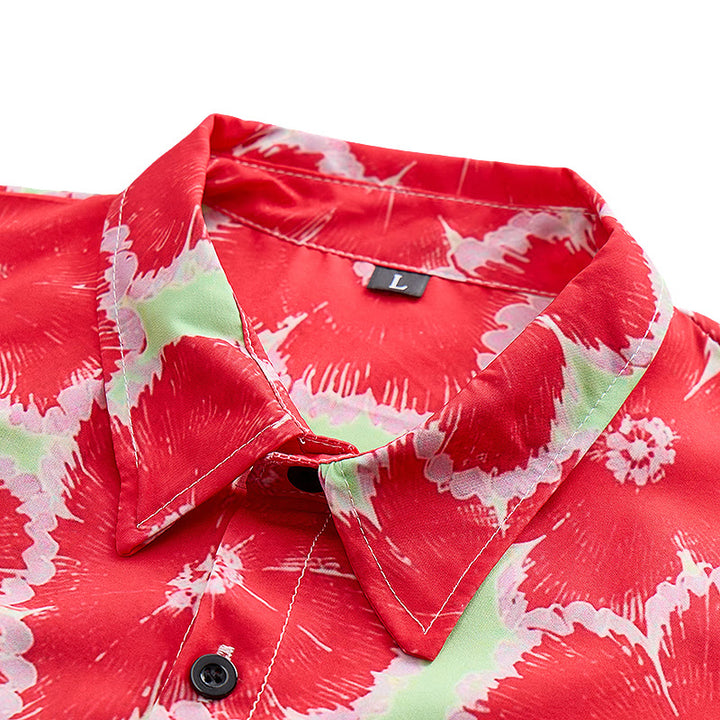Camicia da vacanza con vivace motivo floreale rosso e base verde - image 4