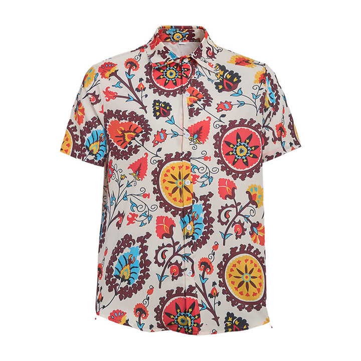 Camicia retrò boho con motivo floreale mandala rosso e giallo - image 9