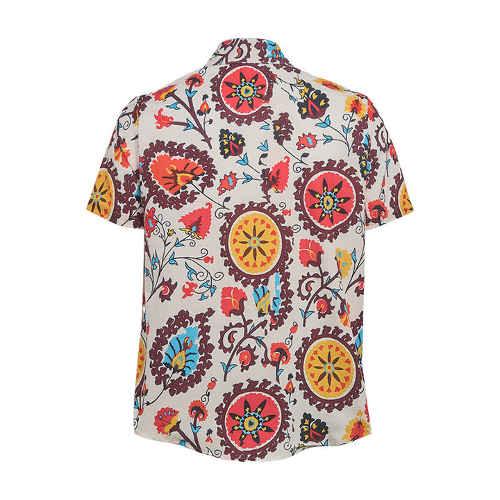 Camicia retrò boho con motivo floreale mandala rosso e giallo - image 10